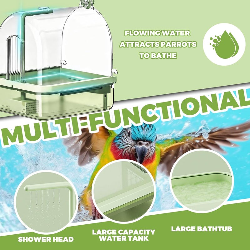 DINTSTYLE Parrot Bathtub, Bird Shower Bath, Hanging Bird Bath for Cage, Automatic Bird Bath Shower for Cage, Indoor Cage Accessories for Parakeets, Budgies, Cockatiels, Conure, Lovebird, Green A - Image 5